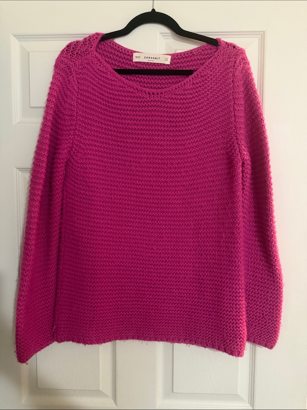 Zara Bright Pink Chunky Crew Neck Sweater